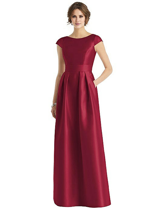 Jimiss boat neckline short sleeved backless and floor length Prom dress